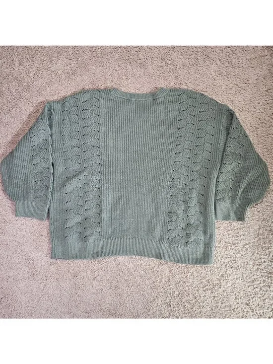 CJ Banks Sweater Womens 3XL Sage Green Textured Knit Pullover Cotton Blend - Picture 2 of 10